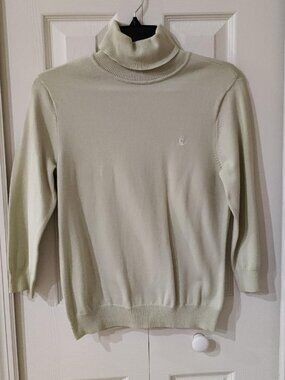 Chaps Women’s Light Green Turtleneck Cotton 3/4 Sleeve Sweater Small
